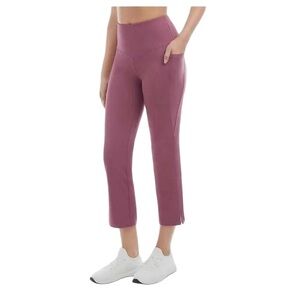 Jockey Ladies' Cropped Slit Flare Activewear Yoga Pants, Nocturne Tan Brown XS